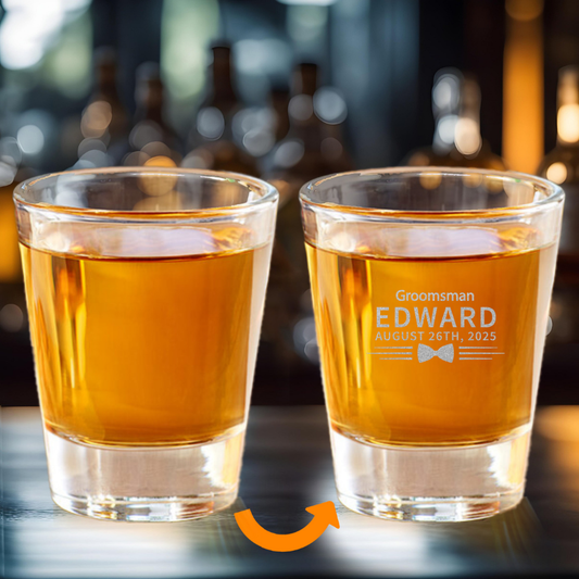 Personalized Shot Glass – Custom Name, Title & Date for Groomsman