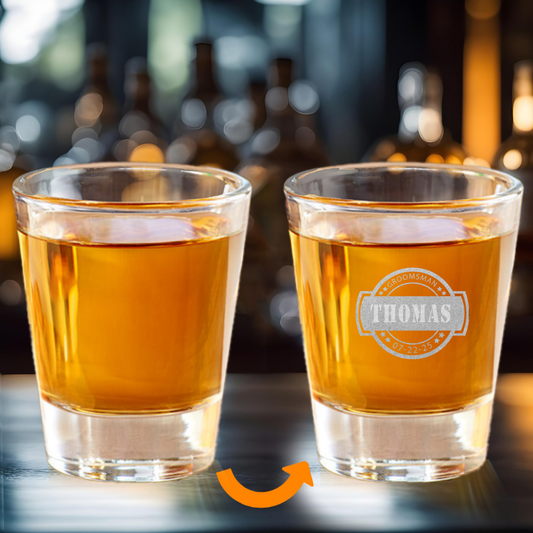 Engraved Groomsman Shot Glass – Custom Name & Date Gift